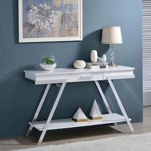 Gales 47.5 in. White and Chrome Rectangle Wood Console Table