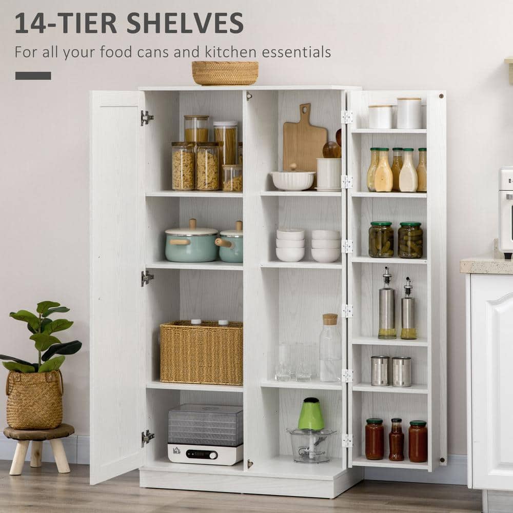 White 14-Tier Freestanding Kitchen Pantry Cabinet