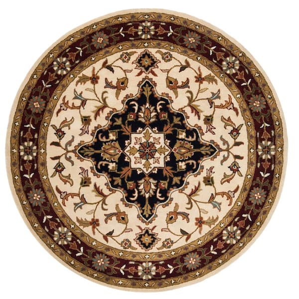 SAFAVIEH Heritage Ivory/Red 6 ft. x 6 ft. Round Border Medallion Area Rug