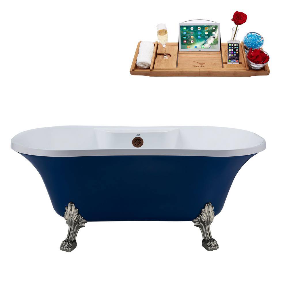 Streamline 60 in. Acrylic Clawfoot NonWhirlpool Bathtub in Matte Dark Blue, Brushed Nickel