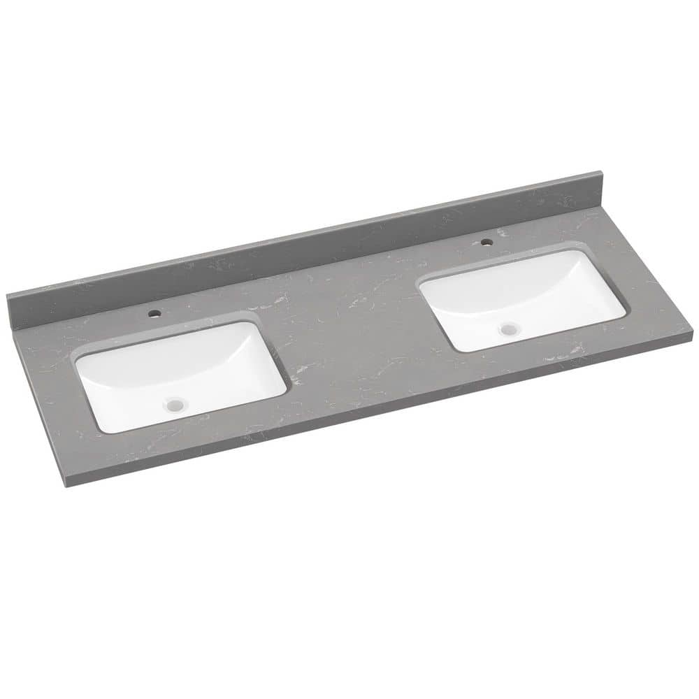 Zeafive 60 in. W x 22 in. D Cultured Marble White Rectangular