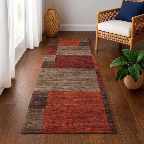 Mayfield Premium Machine Washable Abstract AMF1749 Chocolate 2 ft. 3 in. x 7 ft. 6 in. Runner Rug