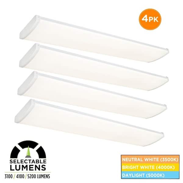 4-Pack 4 ft. 3100-5200 Selectable Lumens Integrated LED Dimmable White Wraparound Light 3500K 4000K 5000K 57W 120-270V