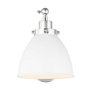 Wellfleet 7.25 in. W 1-Light Matte White/Polished Nickel Single Arm Dome Task Wall Sconce with Steel Shade