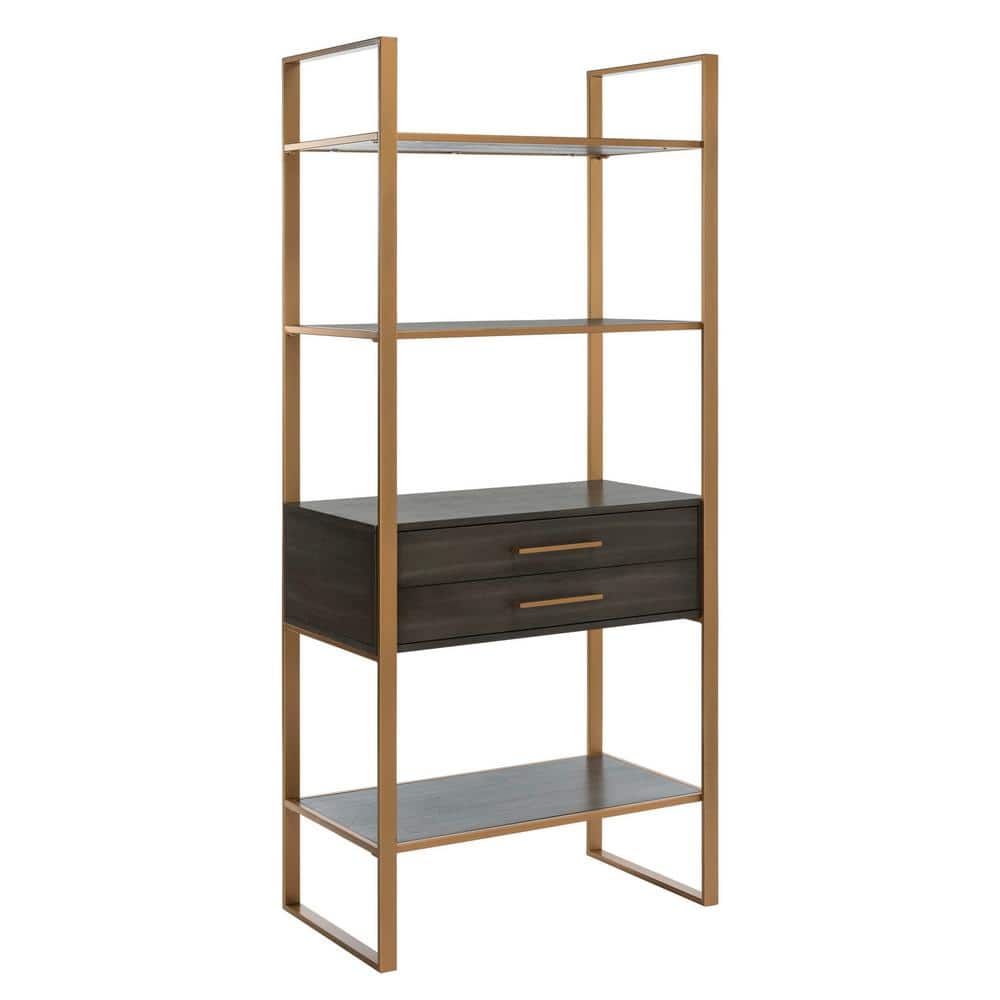 Contemporary Gold and Grey Oak Etagere with Storage Drawer