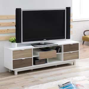 Releine 71 in. White Particle Board TV Stand with 5-Drawer Fits TVs Up to 80 in. with Built-In Storage