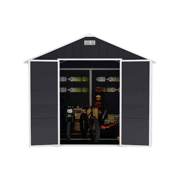 8 ft. W x 8 ft. D Resin Shed with 12mm Thick PP Board and HD Window Lighting, PP Material in Dark Gray (62 sq. ft. )