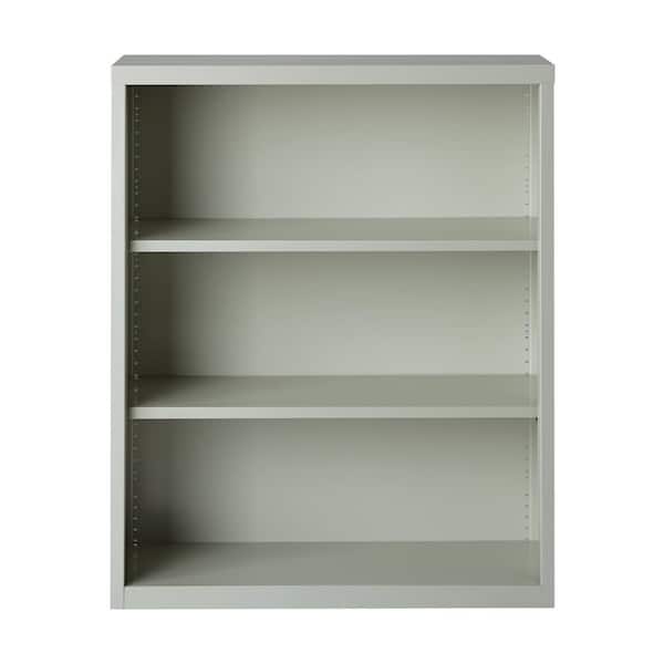 Hirsh 42 in. Tall Light Gray Metal 3-Shelf Standard Bookcase with Adjustable Shelves