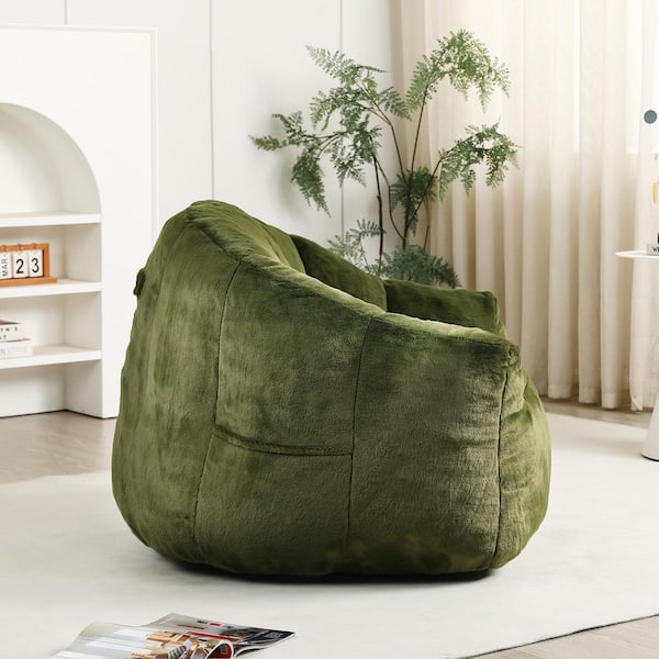 Dorothy Green Faux Fur Bean Bag Chair with Armrests Stuffed High-Density Foam