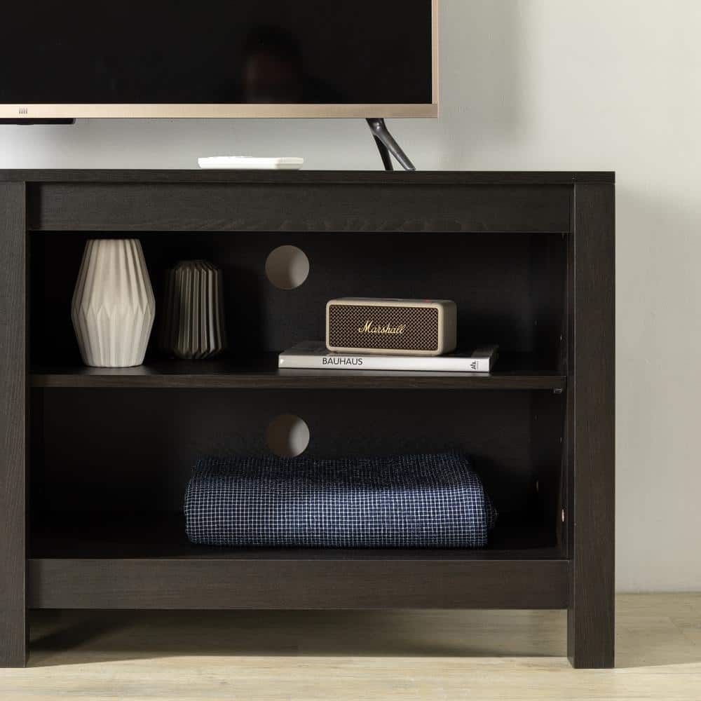 Espresso 58" TV Stand with Cabinet and Open Shelving