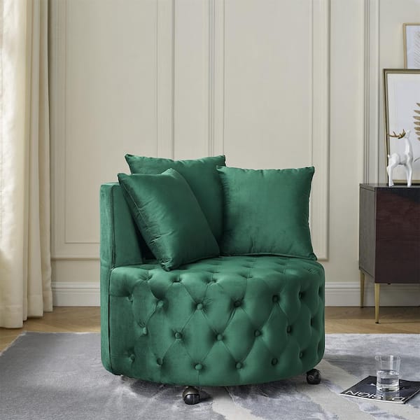 Green Velvet Upholstered Accent Swivel Chair Barrel Living Room Sofa Chair  with Movable Wheels and 3-Pillows ZT-W48790923 - The Home Depot