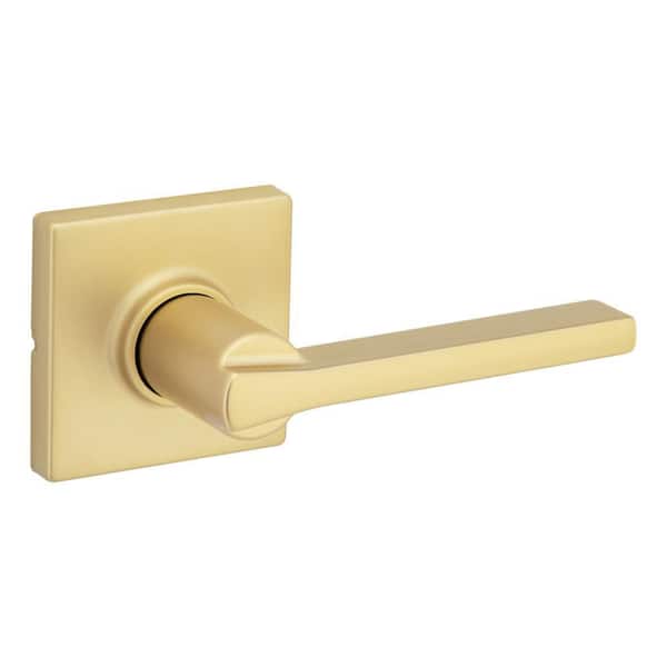 Kwikset Halifax Square Satin Brass Passage Hall/Closet Handle Door