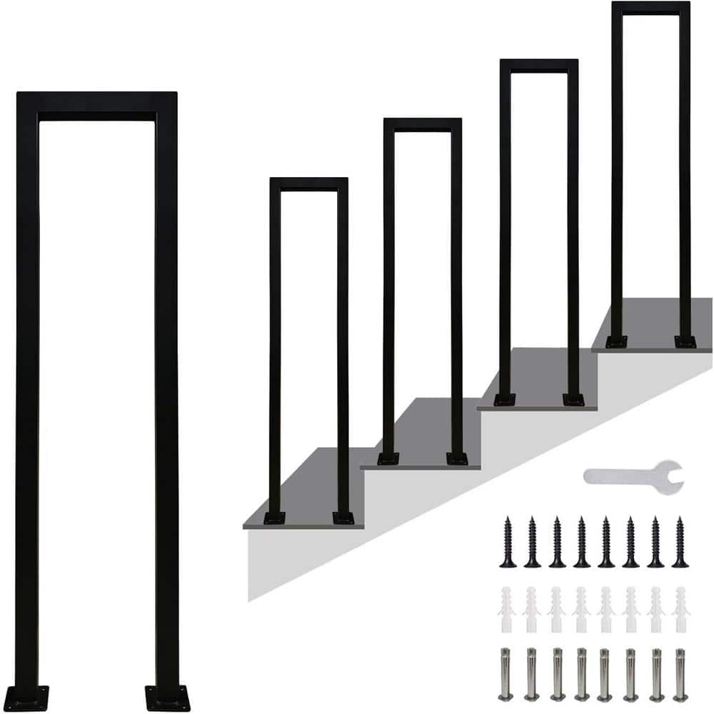 37.4 in. x 7.87 in. Iron Black Handrail U Shaped Hand Rails for Stairs Gard