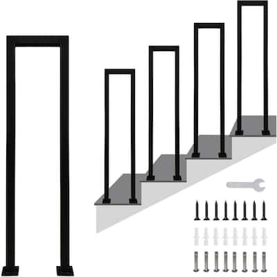 Angel Sar 37.4 in. x 7.87 in. Iron Black Handrail U Shaped Hand Rails for Stairs Garden Loft Corridor
