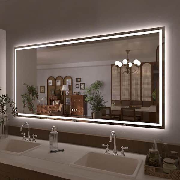 Althea 72 in. W x 36 in. H Rectangular Frameless LED Anti-Fog Wall Bathroom Vanity Mirror in Polished Crystal