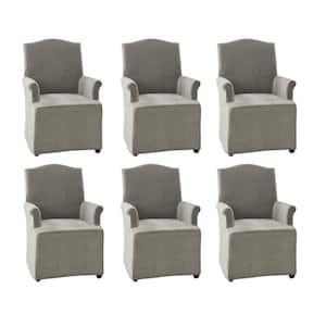 Adelina Grey Traditional Roll Arm Dining Chair with Hooded Caster Wheels Set of 6