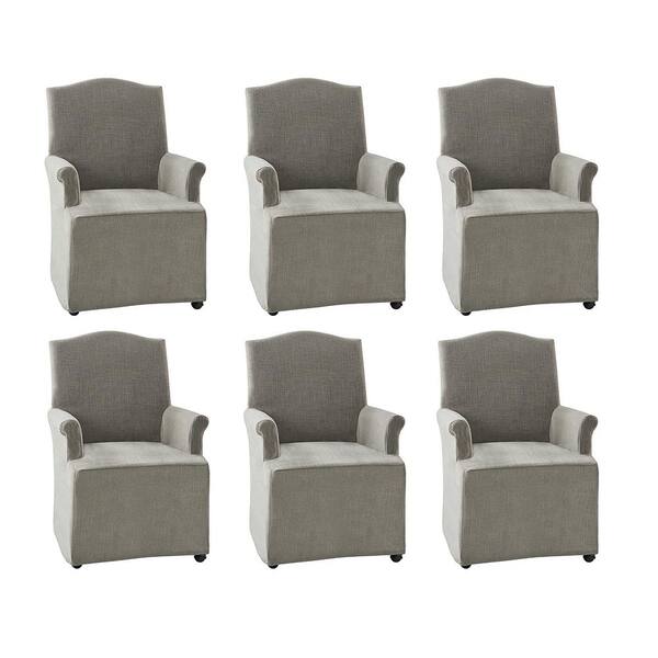 JAYDEN CREATION Adelina Grey Traditional Roll Arm Dining Chair with Hooded Caster Wheels Set of 6
