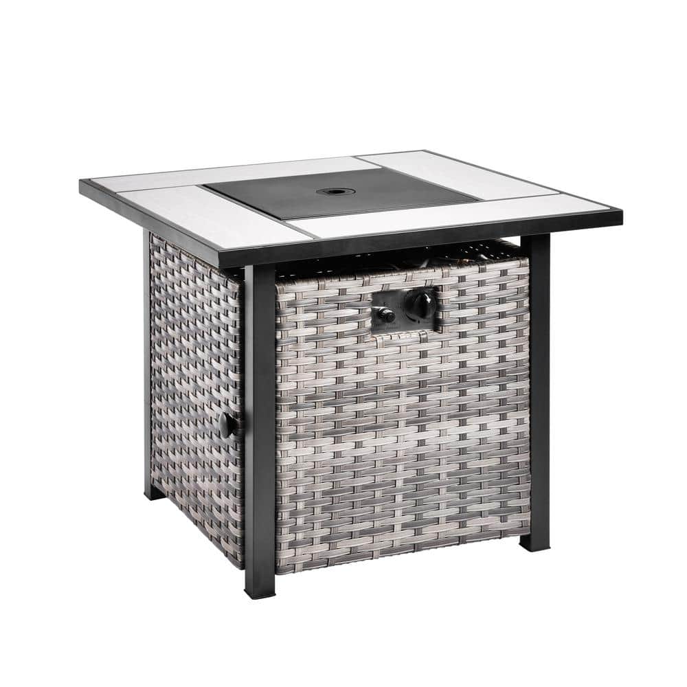 isu 薪 XIZZI 30 in. x 30 in. 50,000 Square Wicker Finish Gas Fire Pit and
