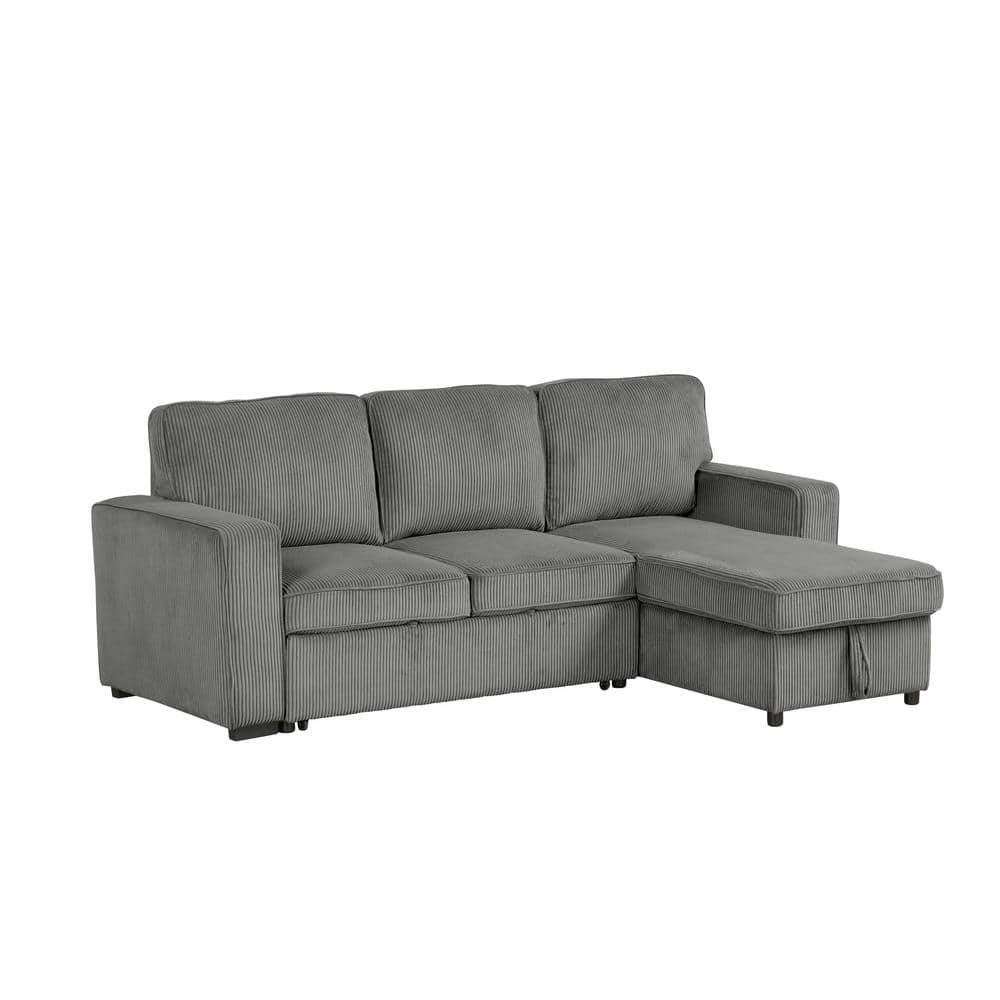 Roseshire 92.5 in. Straight Arm 1-Piece Corduroy Reversible L Shaped Sectional Sofa in Dark Gray With Chaise Storage