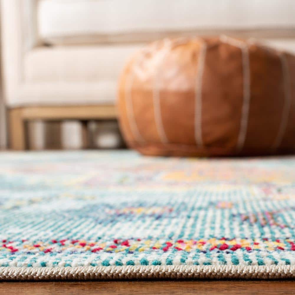 Teal and Orange Medallion Synthetic Runner Rug
