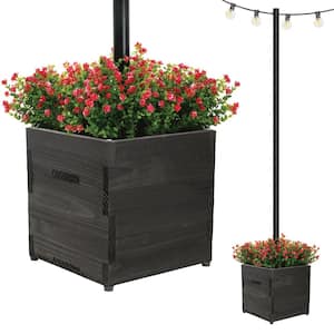 Large 14 in. Black Wooden Planter Box with String Light Pole Sleeve