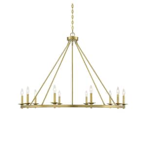 45 in. W x 32 in. H 10-Light Warm Brass Metal Chandelier with No Bulbs Included