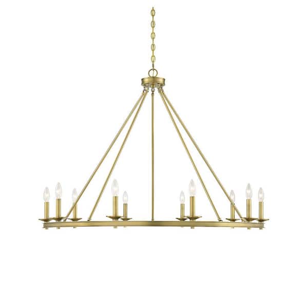 Savoy House 45 in. W x 32 in. H 10-Light Warm Brass Metal Chandelier with No Bulbs Included