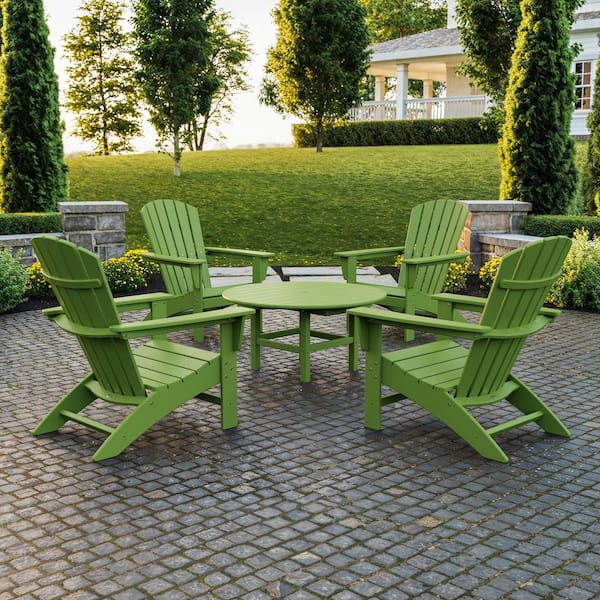 POLYWOOD Grant Park Lime 5-Piece Plastic Traditional Curveback Adirondack Patio Conversation Set