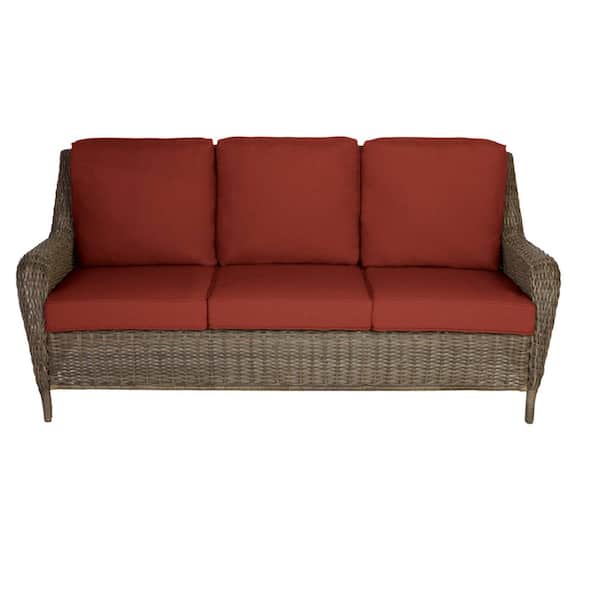 Hampton Bay Cambridge Gray Wicker Outdoor Patio Sofa with Sunbrella