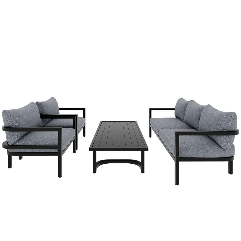 4-Piece Metal Patio Conversation Set Outdoor Sectional Sofa Set with Gray C