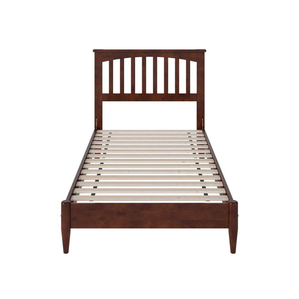 Becket Twin XL Walnut Wood Low Profile Platform Bed with Headboard