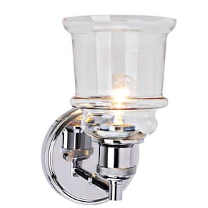 1-Light Chrome Vanity Light with Clear Glass Shade
