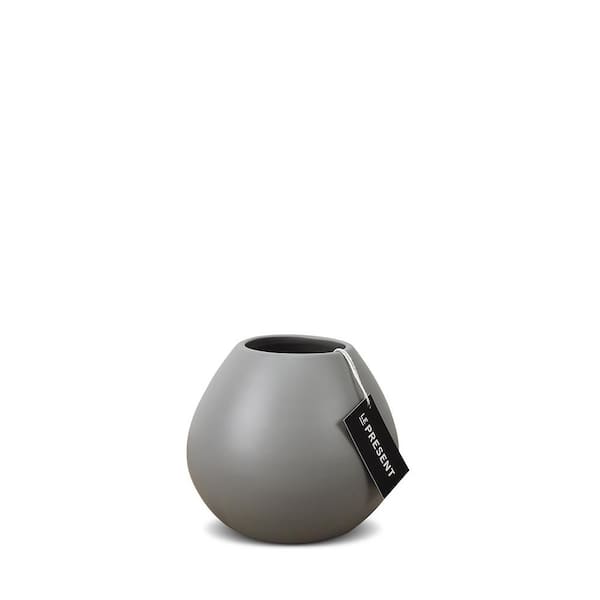 Unbranded Drop Wide Short Ceramic Vase In Light Gray Matte 6 in. Height