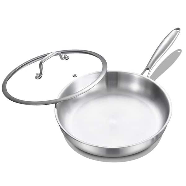 Kitchen Tools Tri-Ply Stainless Steel Saute Pan 9.3 in. Silver Fast Even Heat Induction Gas Electric Ceramic with Lid