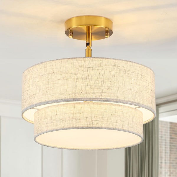 ETONIMERR 12.6 in. 3-Light Nickel Drum Semi Flush Mount Ceiling