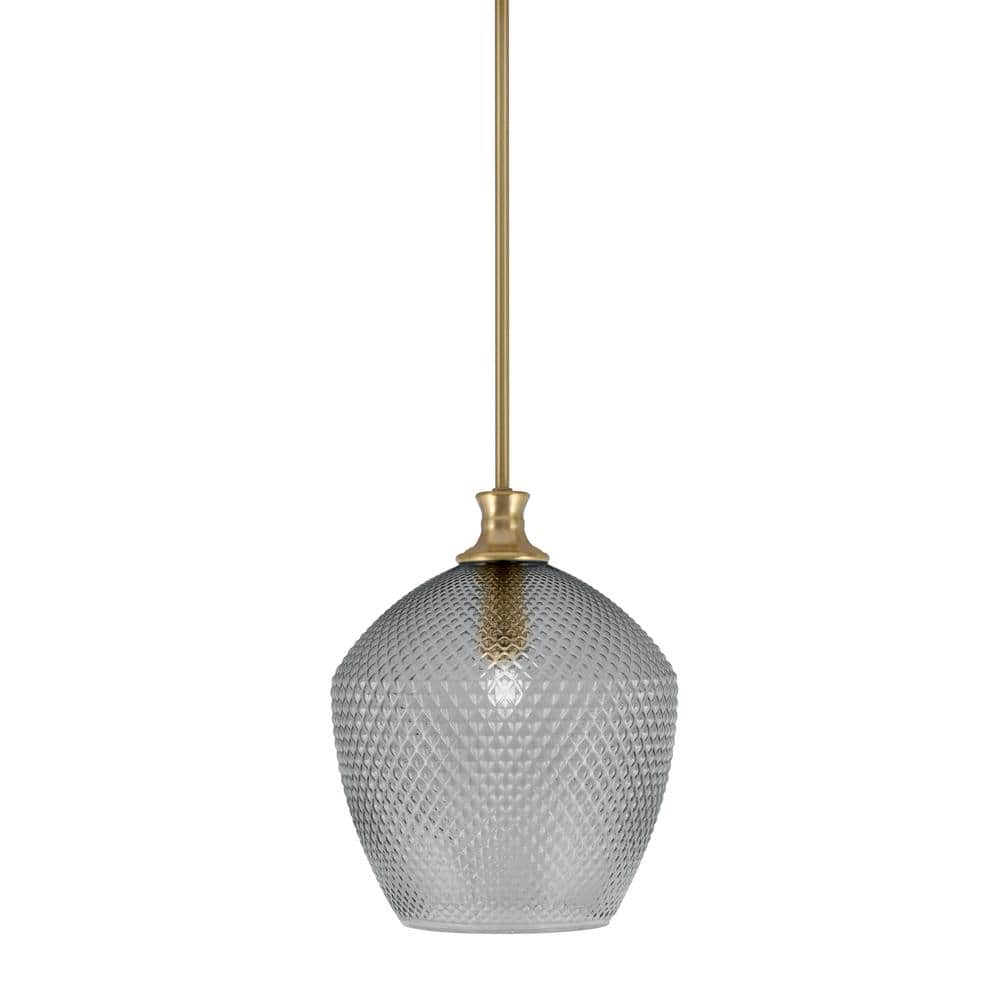 Tyler 60-Watt 1-Light New Age Brass Stem Mini Pendant Light with Smoke Text