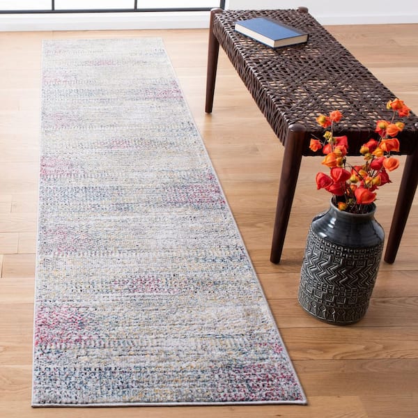Porcello 2 ft. x 9 ft. Ivory/Gray Distressed Geometric Runner Rug