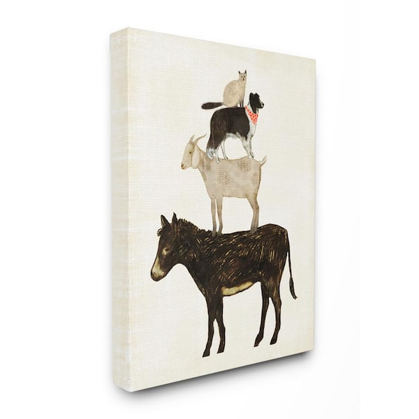 Stupell Industries 16 in. x 20 in. "Donkey Goat Dog and Cat Barnyard Friends Stacked" by Artist Victoria Borges Canvas Wall Art