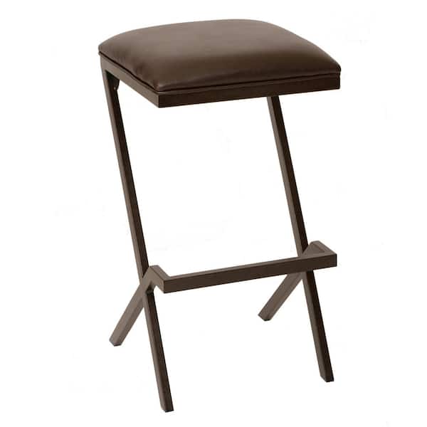 Armen Living Sasha 30 in. Coffee Faux Leather and Auburn Bay Finish Modern Bar Stool
