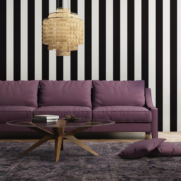 Black Mini Stripes Vinyl Peel and Stick Wallpaper Roll (Covers 6.8 sq. ft.)