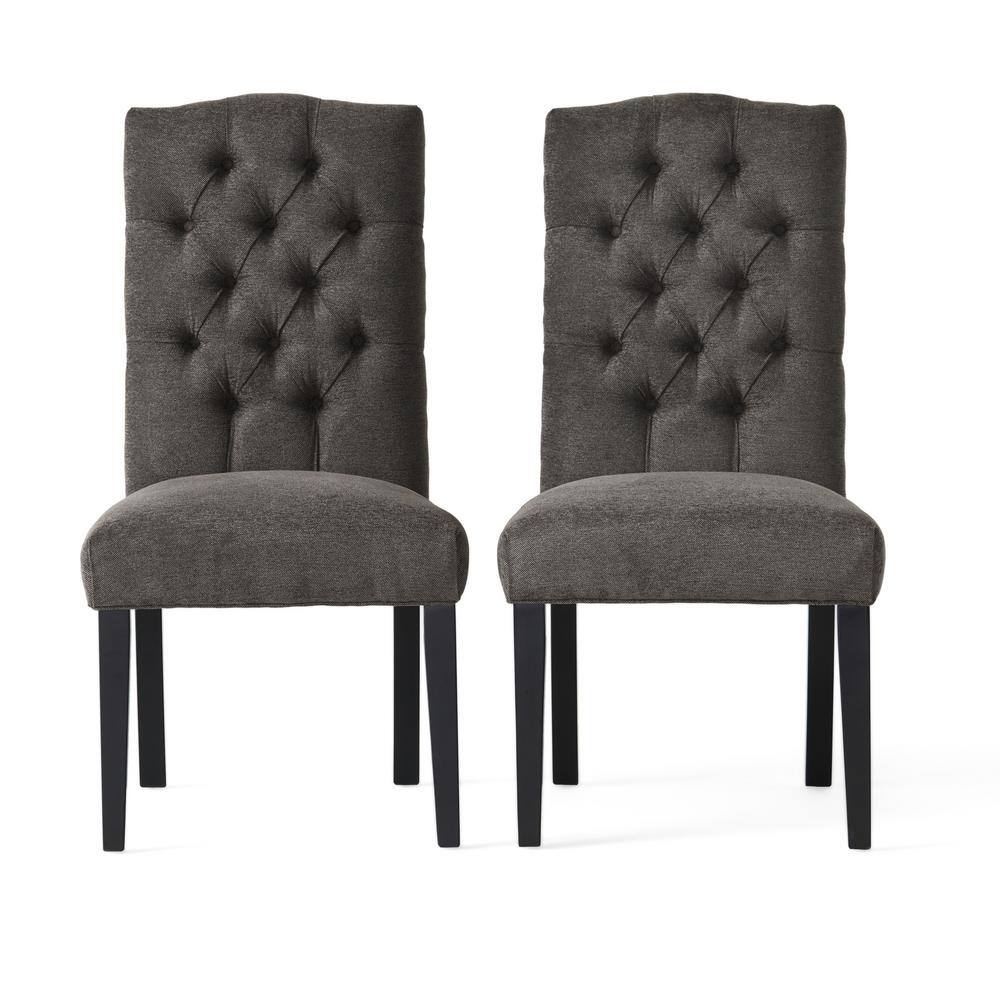 Noble House Crown Dark Grey Linen Dining Chair (Set of 2) 517 The