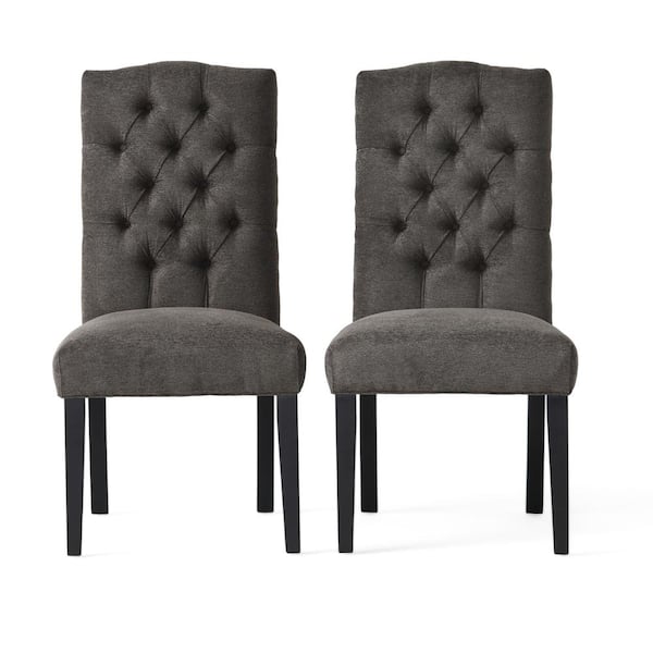 Noble House Crown Dark Grey Linen Dining Chair (Set of 2)
