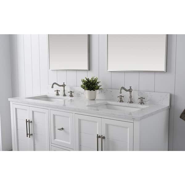 Vanity Art Laval 60 in. W x 22 in. D x 34.5 in. H Bathroom Vanity in White with Engineered Marble Top