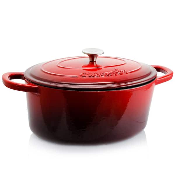 Crock-Pot Artisan 7 qt. Oval Cast Iron Nonstick Dutch Oven in Scarlet Red with Lid
