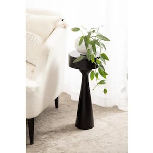 Solbrett 9.5 in. Black Round Solid Wood End Table