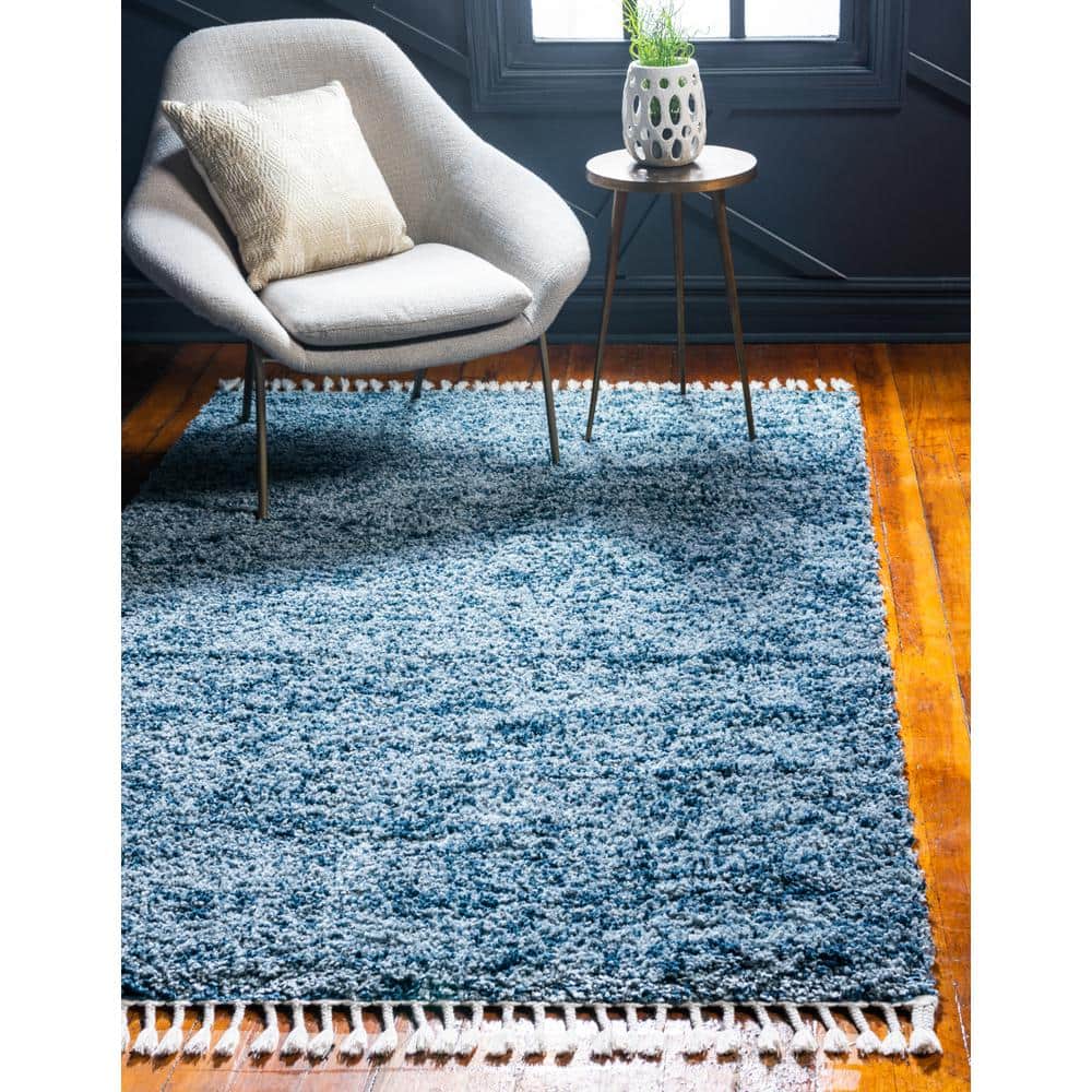 Blue Geometric Braided Handmade 9' x 12' Shag Rug