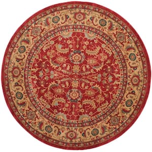 Mahal Red/Natural 7 ft. x 7 ft. Round Floral Antique Border Area Rug