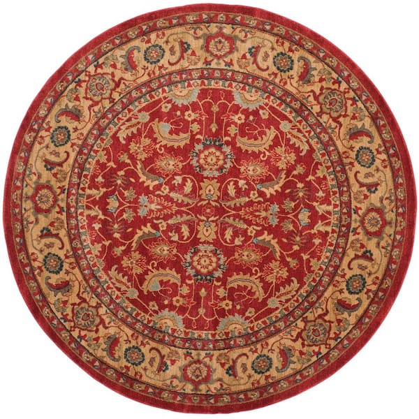 SAFAVIEH Mahal Red/Natural 7 ft. x 7 ft. Round Floral Antique Border ...