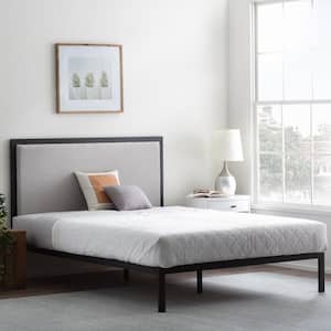Mara Gray Stone Metal Frame Full Platform Bed with Upholstered Headboard