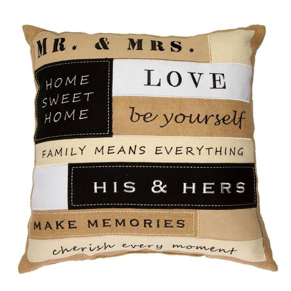 Unbranded Patchwork Love Neutral Graphic Down Alternative 20 in. x 20 in. Throw Pillow
